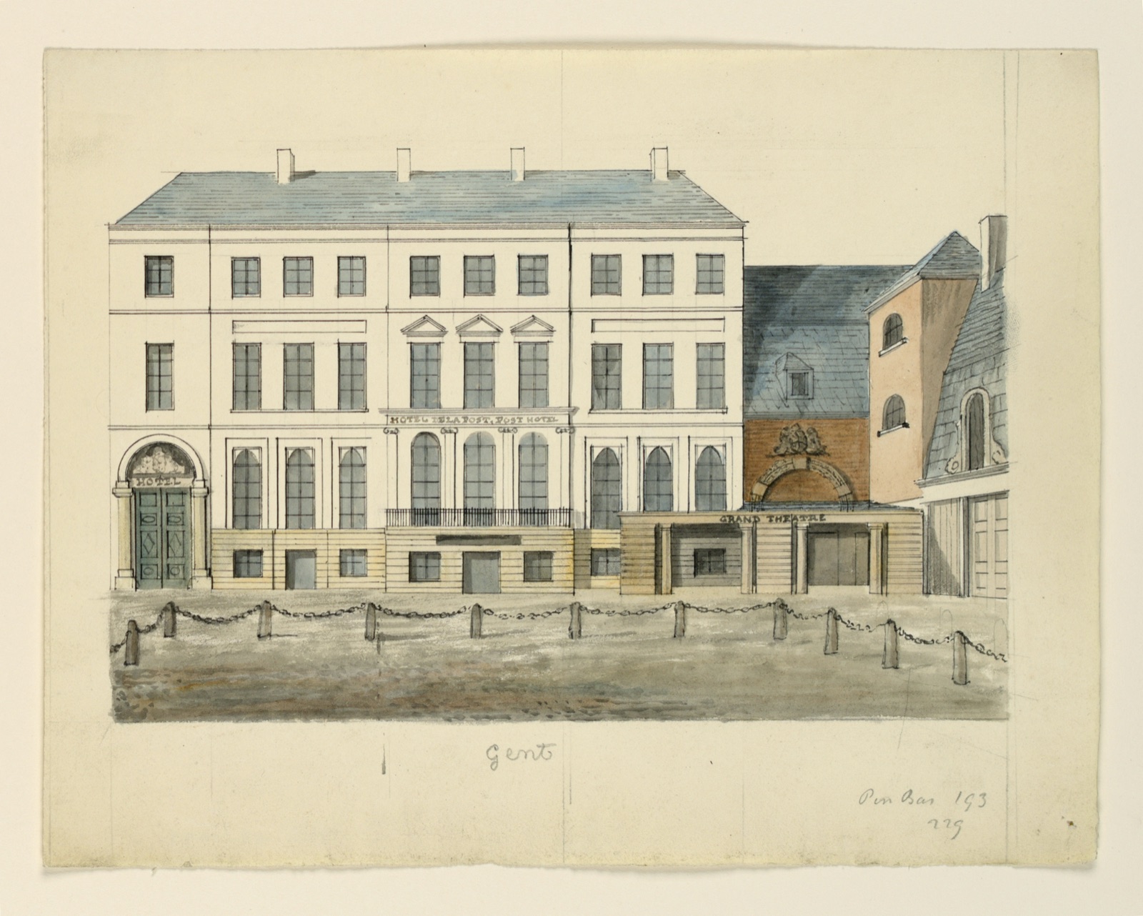 Disegno d'archivio: prospetto di facciata di un edificio storico